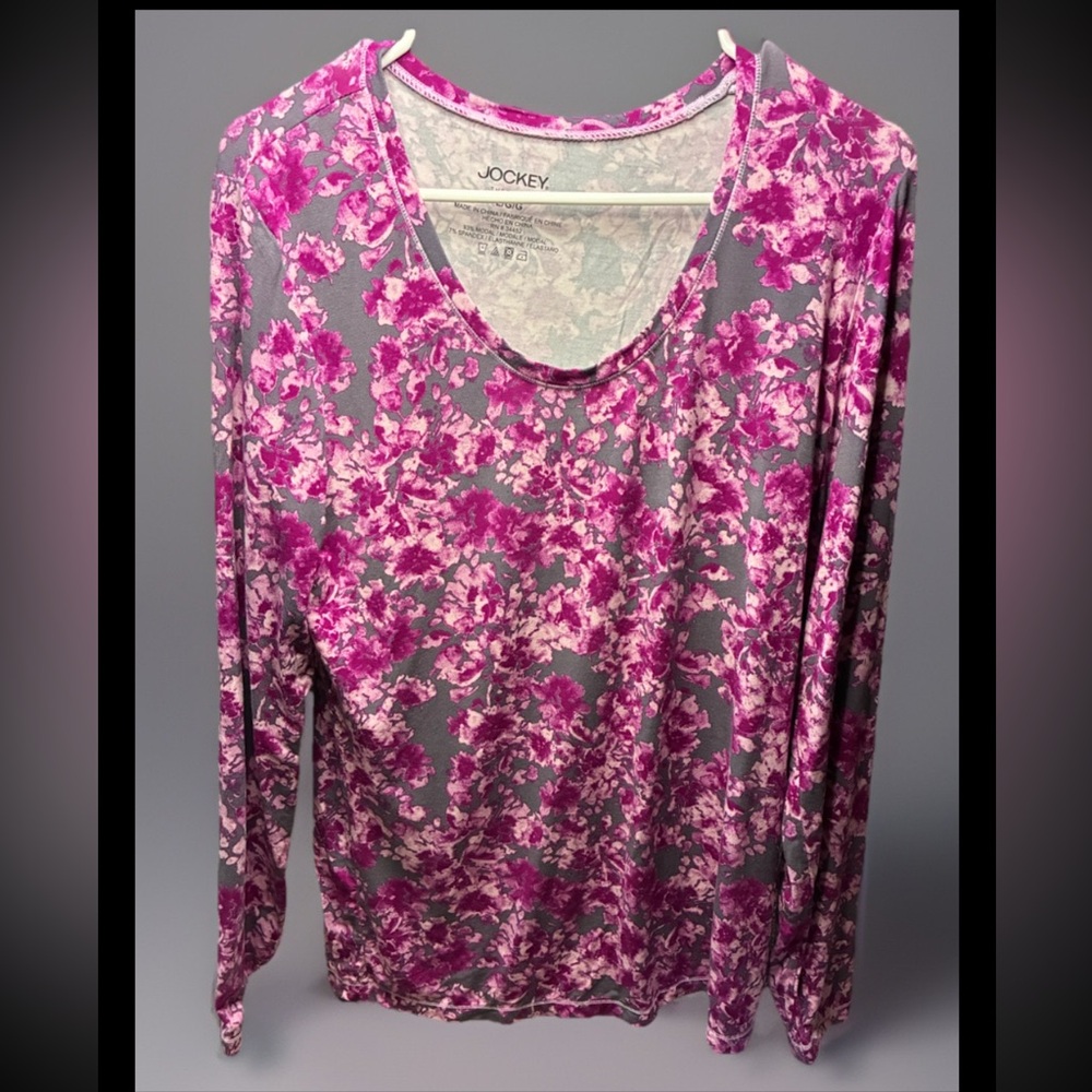 Jockey Women's Purple and Pink Floral Long Sleeve Top